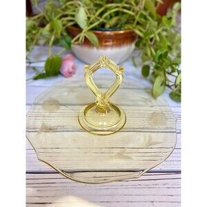 CLEARANCE: Vintage Yellow Depression Glass Serving Tray with Floral Etching